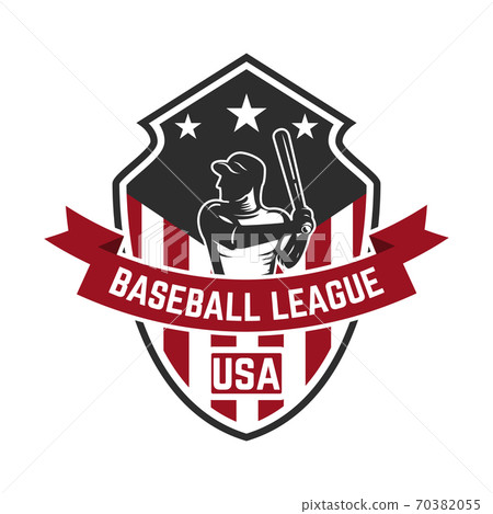 emblem template with baseball player. Design element for logo, label, emblem, sign. emblem template with baseball player. Design element for logo, label, emblem, sign. 70382055