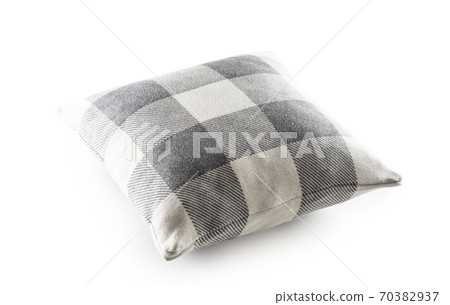 Grey and white checkered textile pillow on an 70382937