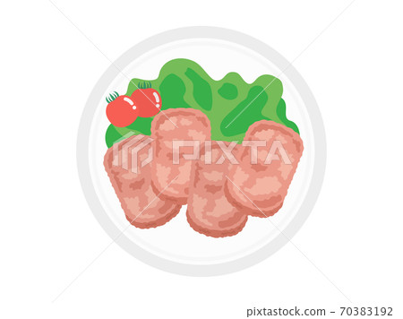 午餐肉在盤子上的插圖 70383192