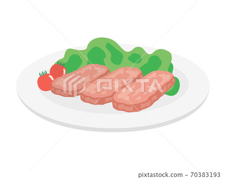 午餐肉在盤子上的插圖 70383193