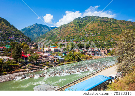 Beas river near Kullu town, India 70383315