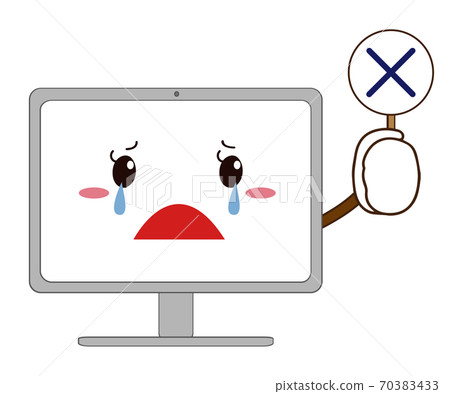 A crying-faced computer with a cross tag A crying-faced computer with a cross tag 70383433