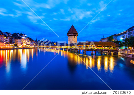 Kapellbrucke Bridge, Wasserturm Tower, Lucerne 70383670
