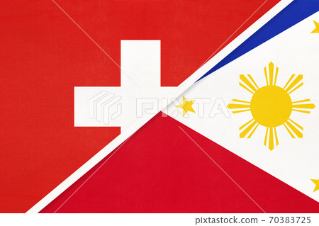 Switzerland and Philippines, symbol of national flags from textile. Championship between two countries. Switzerland and Philippines, symbol of national flags from textile. Championship between two countries. 70383725