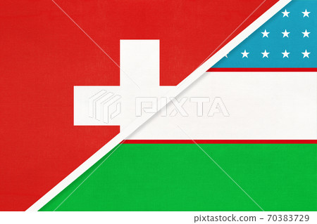 Switzerland and Uzbekistan, symbol of national flags from textile. Championship between two countries. 70383729