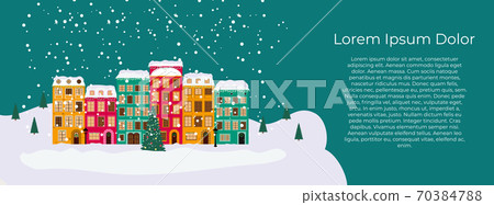 Merry Christmas and Happy New Year Card with Little Town in retro Style. Vector Illustration Merry Christmas and Happy New Year Card with Little Town in retro Style. Vector Illustration 70384788