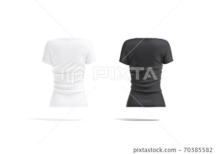 Blank black and white women slimfit t-shirt mockup, back view 70385582