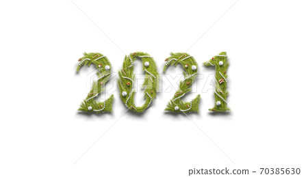 Decorative 2021 numbers, christmas font mock up isolated Decorative 2021 numbers, christmas font mock up isolated 70385630