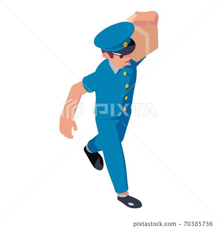 Postman parcel client delivery icon, isometric style Postman parcel client delivery icon, isometric style 70385736