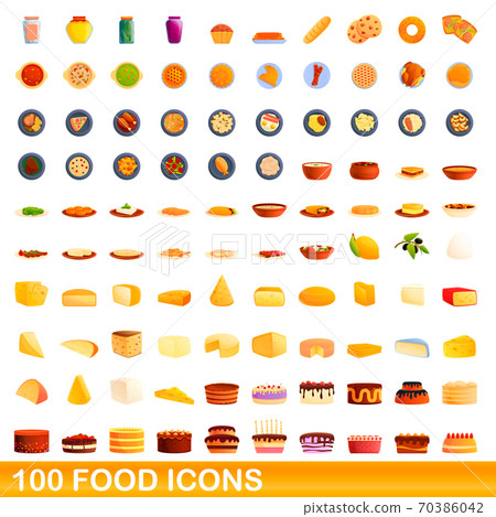 100 food icons set, cartoon style 100 food icons set, cartoon style 70386042