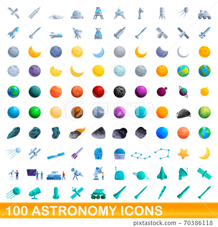 100 astronomy icons set, cartoon style 100 astronomy icons set, cartoon style 70386118