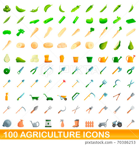 100 agriculture icons set, cartoon style 70386253