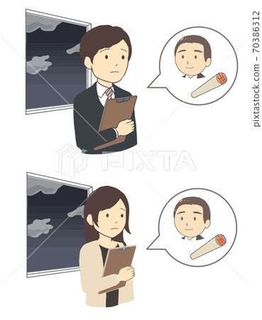 Office worker waiting for his boss's stamp, Tsugu, midnight, upper body (no line) Office worker waiting for his boss's stamp, Tsugu, midnight, upper body (no line) 70386312