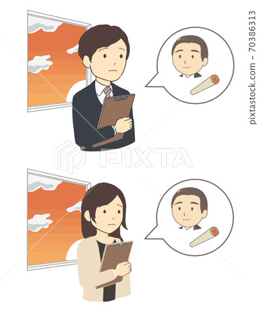 Office worker waiting for his boss's stamp, Tsugu, upper body (no line) Office worker waiting for his boss's stamp, Tsugu, upper body (no line) 70386313