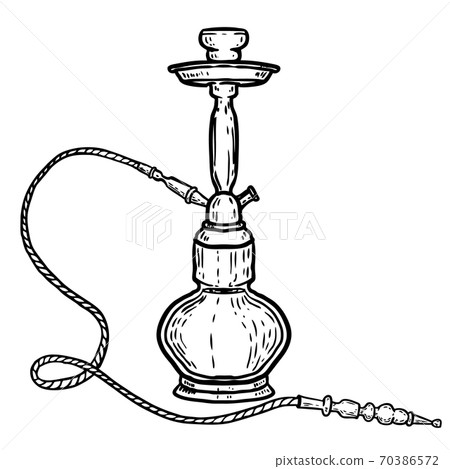 Hand drawn hookah illustration isolated on white background. Design element for logo, label, emblem, sign, poster, t shirt. 70386572