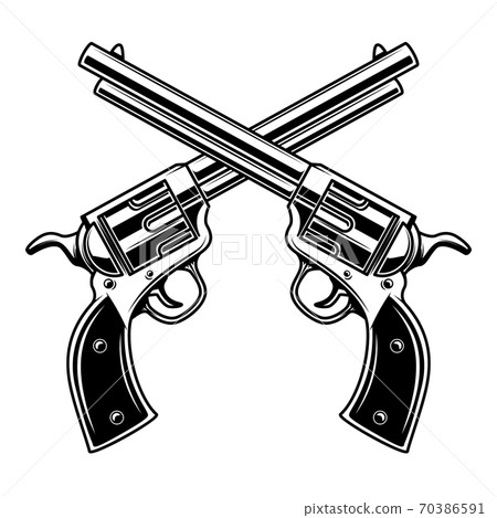 Emblem template with crossed revolvers. Design element for logo, label, emblem, sign. 70386591