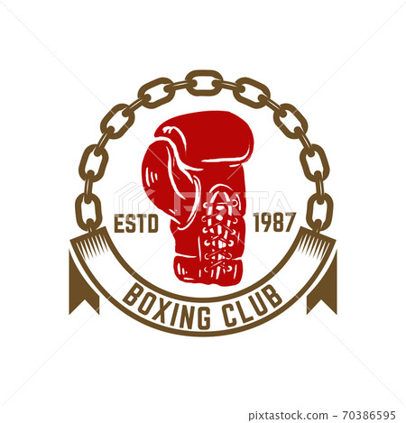 Champion boxing club. Emblem template with boxer glove. Design element for logo, label, emblem, sign. 70386595