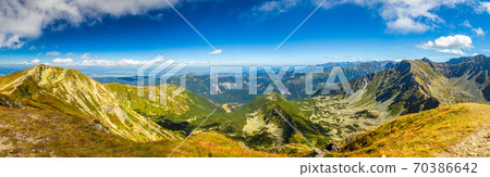 Panoramic view of mountain landscape in Rohace area of the Tatra Panoramic view of mountain landscape in Rohace area of the Tatra 70386642