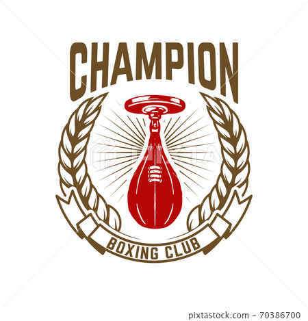 Champion boxing club. Emblem template with punching bag. Design element for logo, label, emblem, sign. Champion boxing club. Emblem template with punching bag. Design element for logo, label, emblem, sign. 70386700