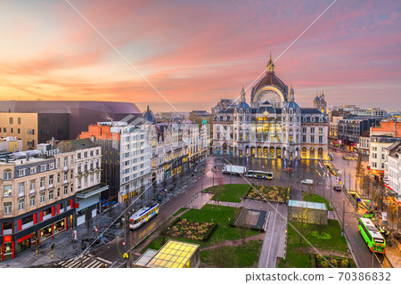 Antwerp, Belgium cityscape at Centraal Railway Station 70386832