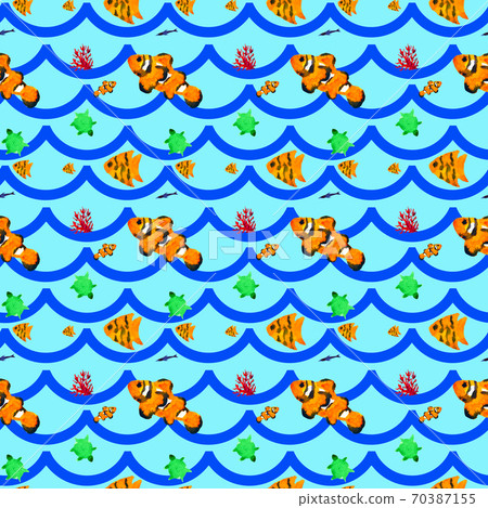 Colorful sea animal seamless pattern illustration design watercolor painting Colorful sea animal seamless pattern illustration design watercolor painting 70387155