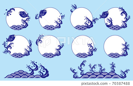 Sea bream and wave vector illustration material set 70387488