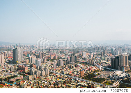 This is a view of the Banqiao district in New Taipei where many new buildings can be seen, the building in the center is Banqiao station, Skyline of New taipei city This is a view of the Banqiao district in New Taipei where many new buildings can be seen, the building in the center is Banqiao station, Skyline of New taipei city 70387678