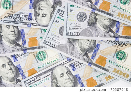 American money. New design US dollar as background. Top view. PIle of dollar cash. Paper backnotes concept. 70387948