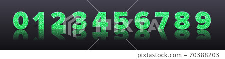 Green neon numbers with reflection and shadow in royal style. Holiday decoration. Vector 70388203