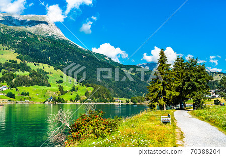 Road at Lake Reschen in Italian Alps Road at Lake Reschen in Italian Alps 70388204