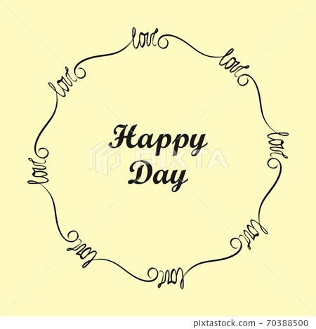 Decorative circle frame template. Hand lettering LOVE creative ornamental wreath, gold background, space for text 70388500