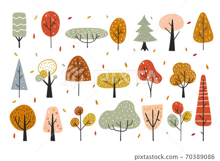 Autumn decorative elements with abstract trees, forest elements. Creative height woodland detailed background. Perfect for kids apparel,fabric, textile. Scandinavian Swedish style. Autumn decorative elements with abstract trees, forest elements. Creative height woodland detailed background. Perfect for kids apparel,fabric, textile. Scandinavian Swedish style. 70389086