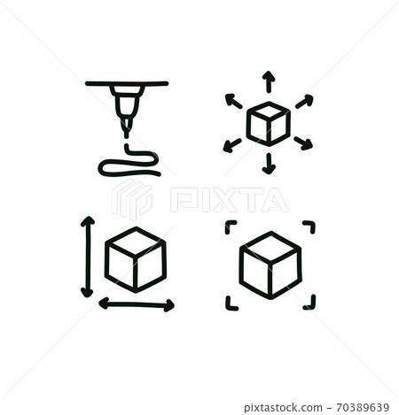 3d printing doodle icons set, vector line 70389639