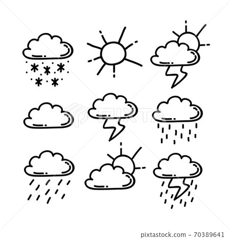 weather doodle icons set, vector color 70389641