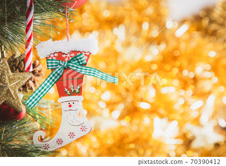 Merry Christmas holiday with star and red hearts Merry Christmas holiday with star and red hearts 70390412
