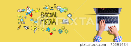 Social media with woman using a laptop 70391484