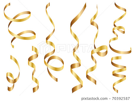 Gold shiny gradient twisted ribbons set. Decoration for carnival party, holiday event, New Year, Christmas, Wedding ceremony. Vector illustration 70392587