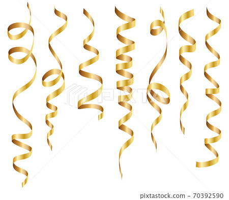 Gold shiny gradient twisted ribbons set. Decoration for carnival party, holiday event, New Year, Christmas, Wedding ceremony. Vector illustration 70392590