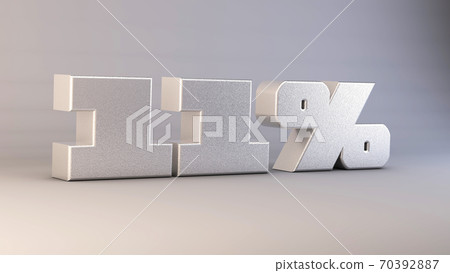 11 percent 3d metal text isolated on white, 3d render illustration 70392887