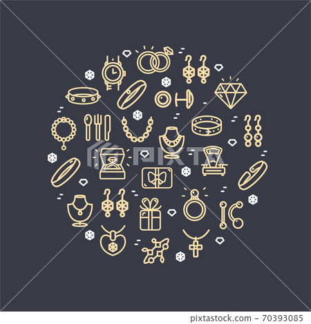 Jewelry Shop Round Design Template Thin Line Icon Banner. Vector 70393085