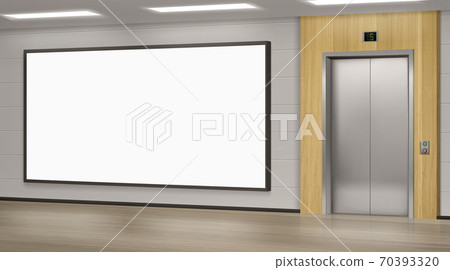 Realistic elevator with close door and ad poster 70393320