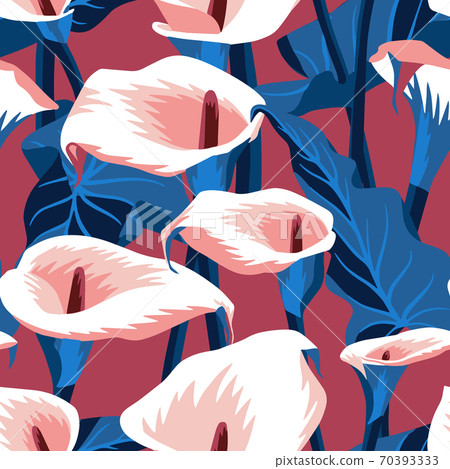 Vector floral seamless pattern with exotic calla flowers.  70393333