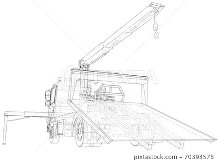 Tow truck vector. Towing car trucking vehicle transportation towage. Help on road. Wire-frame. The layers of visible and invisible lines are separated. EPS10 format 70393578