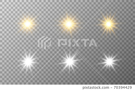 Luxury stars set. Gold and silver elements on transparent backdrop. Festive collection. Star burst effect. Magic sparkles for banner or poster. Vector illustration Luxury stars set. Gold and silver elements on transparent backdrop. Festive collection. Star burst effect. Magic sparkles for banner or poster. Vector illustration 70394429