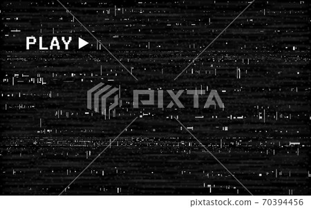 Glitch VHS template. Old camera effect with white random lines. Rewind texture. Horizontal distortions on black background. No signal video concept. Vector illustration 70394456