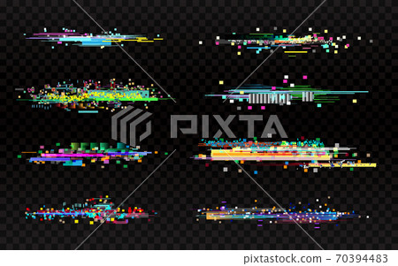 Glitch set on dark background. Collection of... - Stock Illustration ...