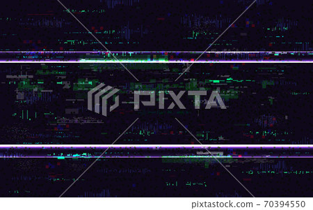 Glitch no signal. Digital distortions with color pixel noise. VHS background with distorted lines. Video problem concept. Video game glitch. TV screen pause. Vector illustration 70394550