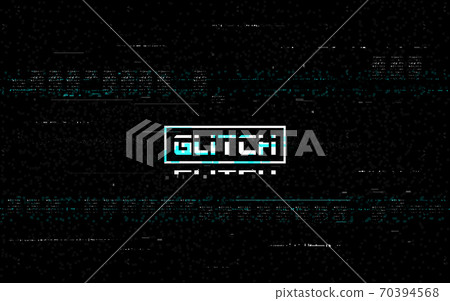 Glitch VHS with distortion effect. Video noise and random white lines. Rewind template. Analog no signal on black backdrop. Retro television pause. Vector illustration 70394568