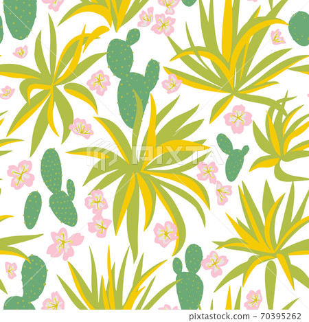 Floral cactus seamless pattern. 70395262