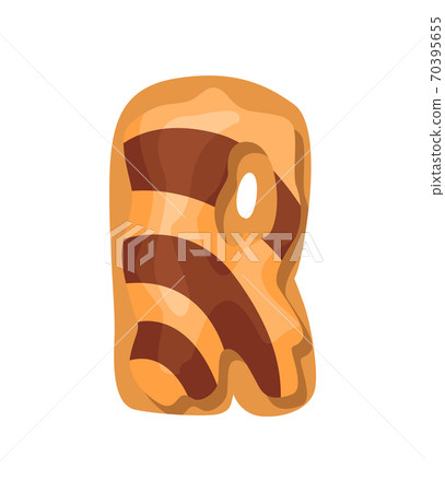 Cartoon cookies font. Confectioners stylized capital letter R. Vector english ABC baking in colored glaze. Creative gingerbread alphabet design. Childhood sweet biscuit and doughnut Cartoon cookies font. Confectioners stylized capital letter R. Vector english ABC baking in colored glaze. Creative gingerbread alphabet design. Childhood sweet biscuit and doughnut 70395655